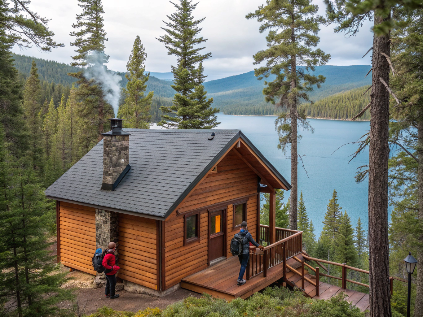 Glacial blue waters and alpine peaks surrounding Banff lakeside lodge