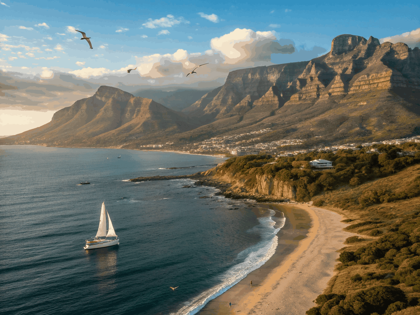 Table Mountain panoramic overview above the Cape Town Atlantic coast