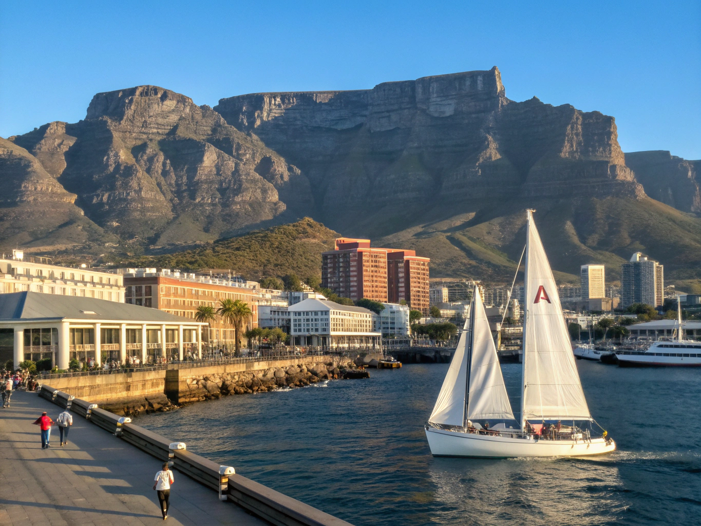 Table Mountain overlooking coastal beaches and city shore in Cape Town
