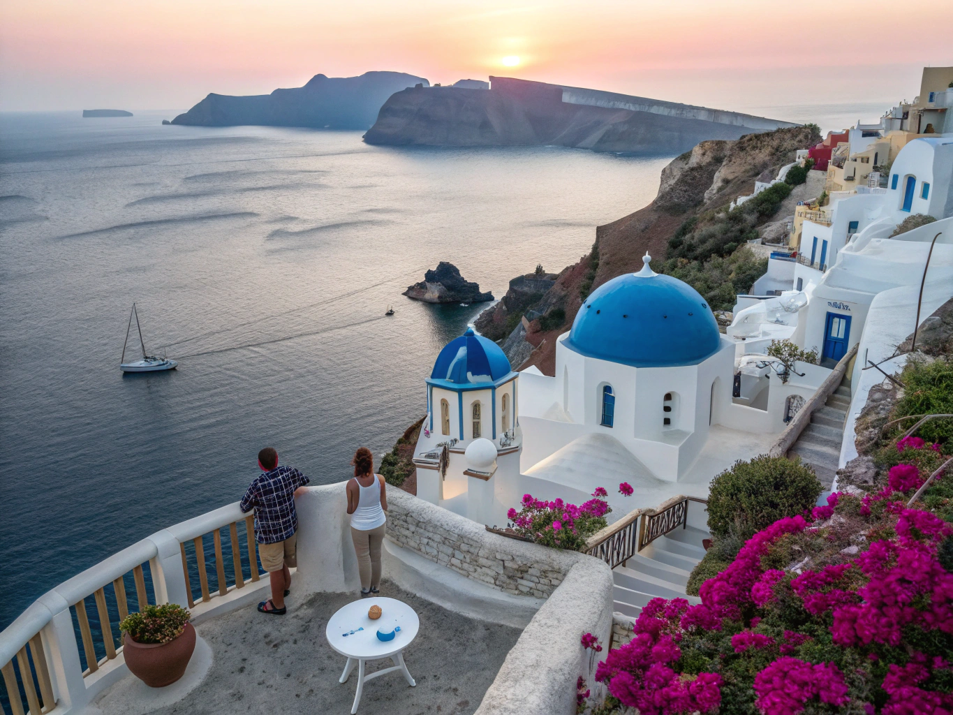 Whitewashed hillside villas overlooking the caldera in Santorini, Greece