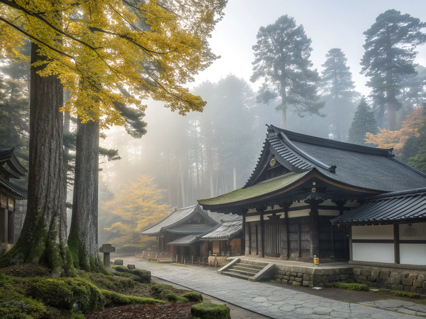 Scenic daylight views of Kyoto historic temples and mountain ridges