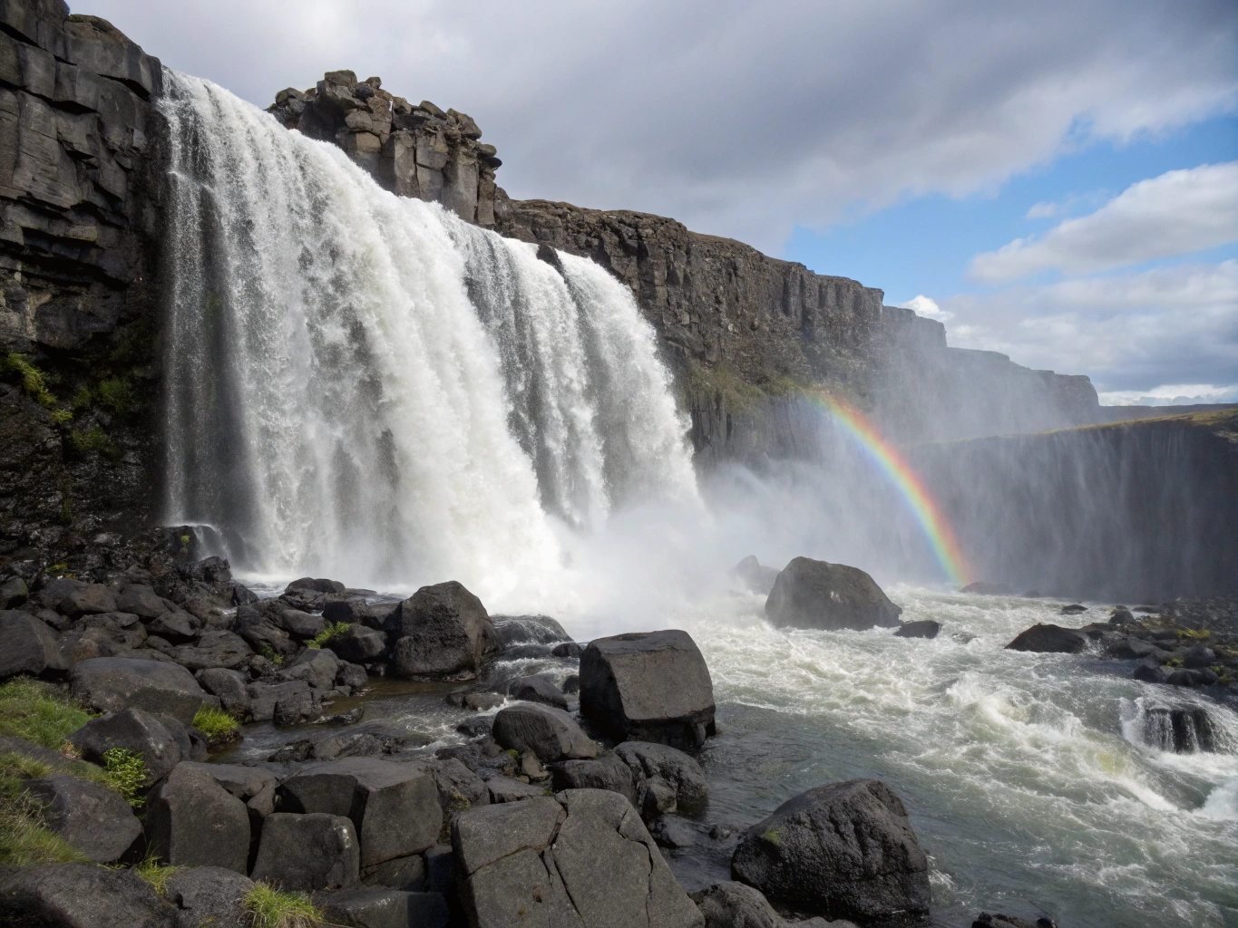 Natural waterfalls and volcanic landscape near Reykjavik Iceland